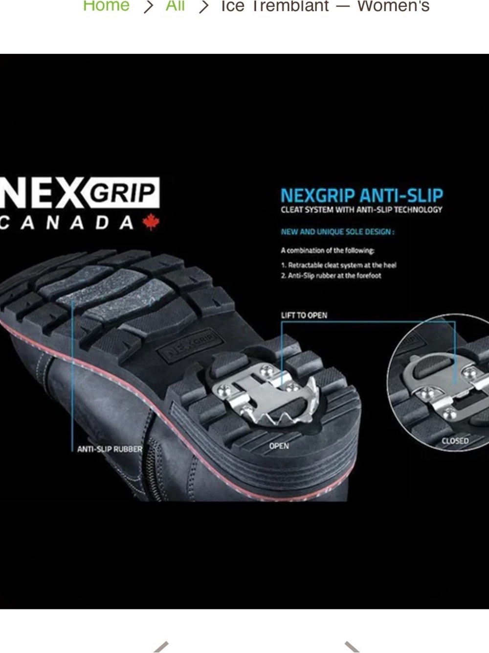 Nexgrip Woman's Black Slip-On Ice clamp/Shoes
